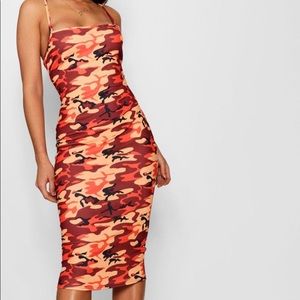 Orange Camo Bodycon Midi Dress